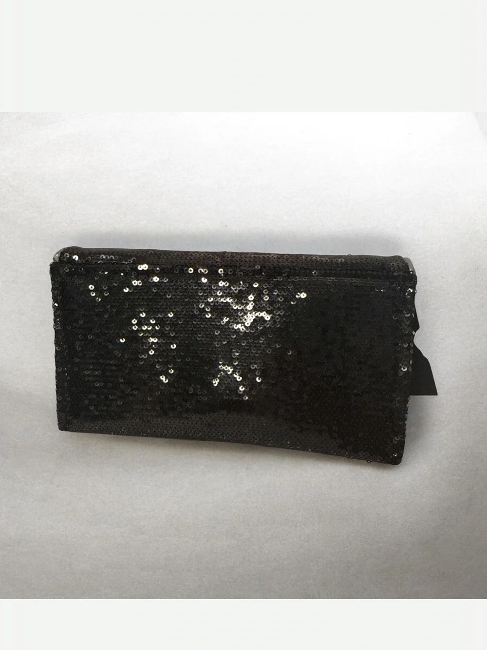 Bebe Black Sequin Clutch with  Gold embellished chain and Gold 'B' Emblem